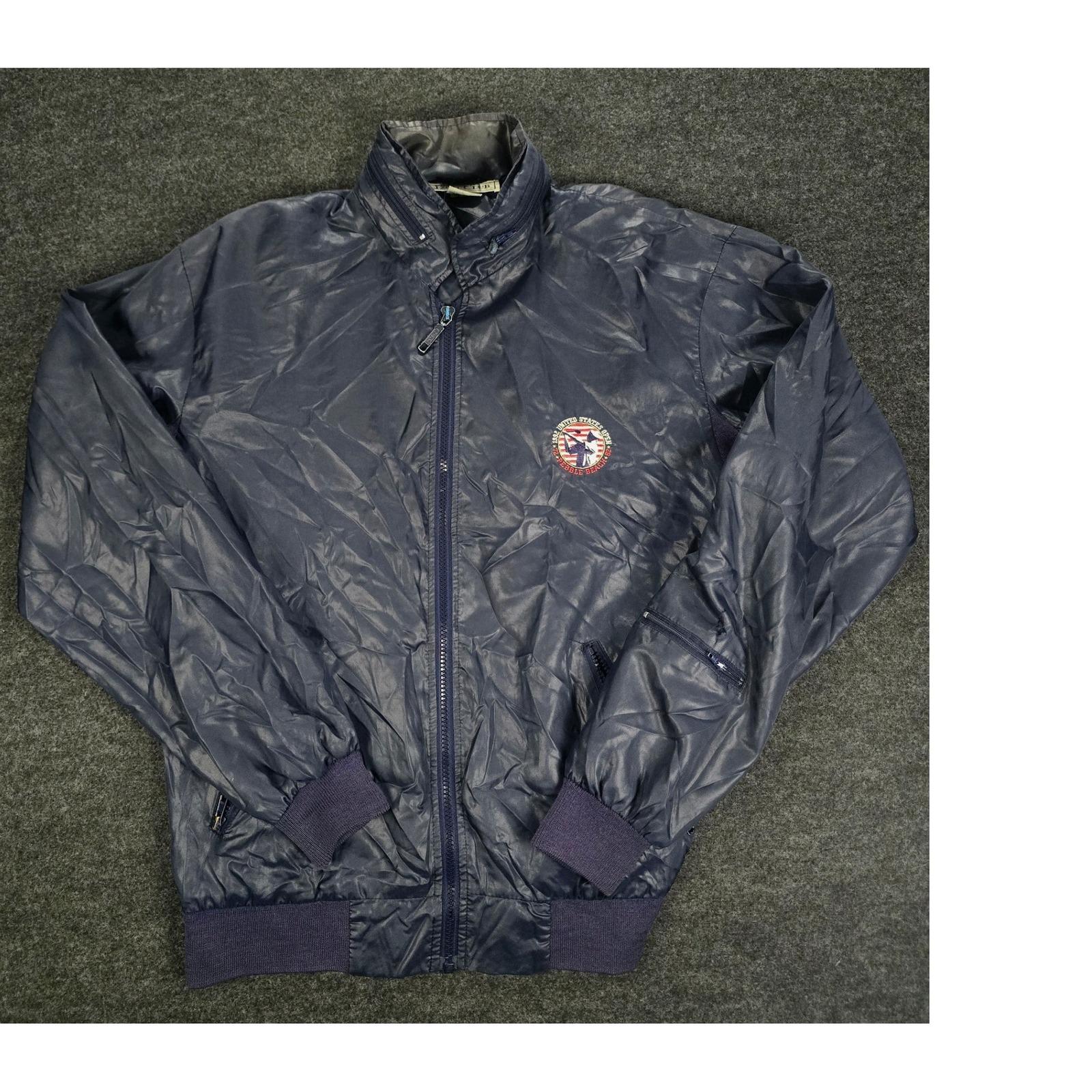 Vtg Izod Club Mens Navy Blue Pebble Beach Jacket Windbreaker Us Open 1992 Size M